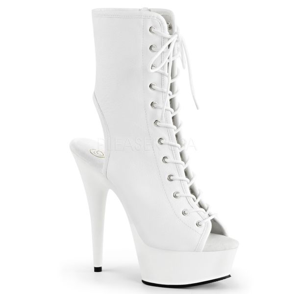 DELIGHT-1016 weiss PU Peep-Toe Plateau Bootie weiss Kunstleder mit Schnürung und Reißverschluss seitlich.